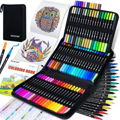 72 Colors Dual Tip Art Markers Pens for Adult Coloring Books, Brush and Fine ...