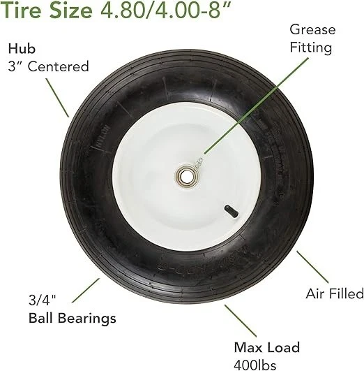 Neumático neumático para carretilla 3-25/64" W x 15-1/2" H x 4" D 400-Lb Marathon 20063 2PK Foto 2 de 4