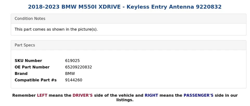 BMW M550I XDRIVE 2018-2023 - Antena de entrada sin llave 9220832 Foto 4 de 4
