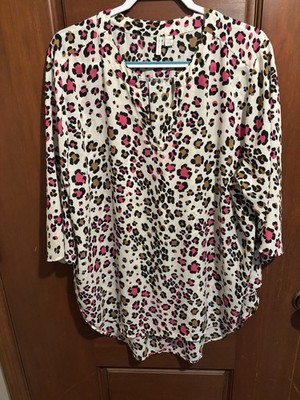Cato 22/24W Animal/Leopard/Cougar Print Hi Low Pink/Brown/Black Spots Tunic Top