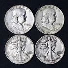 4x 90% Silver Half Dollars 1952 Franklin & 1943 Walking Liberty Lot