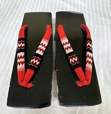 Vintage Japanese Wooden Lacquered Painted Geta Kimono Sandals Geisha Shoes