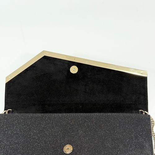 JIMMY CHOO ERICA Glitter Chain Clutch Bag Party Purse Black Gold Leather - Picture 12 of 18