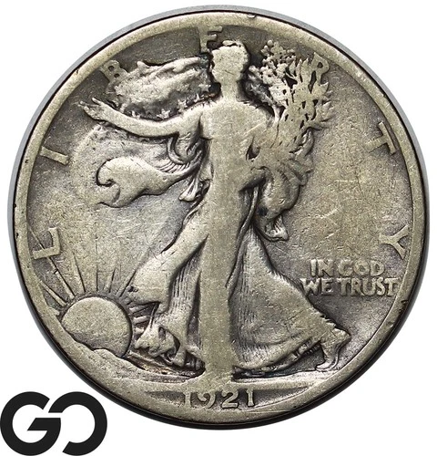 1921-S Walking Liberty Half Dollar, Lower Mintage Better Date Fine San Francisco