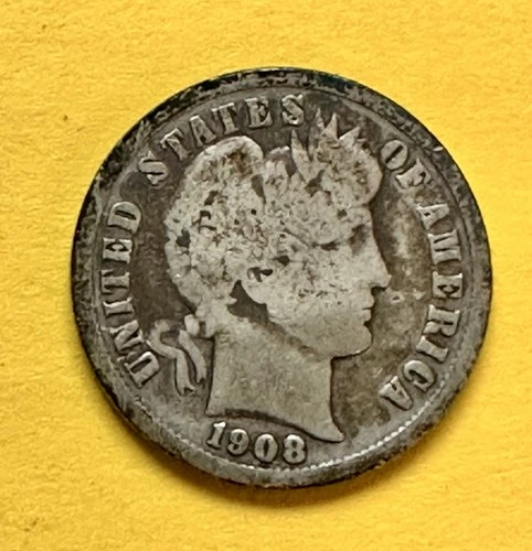 1908-S Barber Dime. 90% Silver. Good Condition. Charity Auction/Animal Rescue.