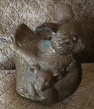 Brass Koala Bears Sitting On Tree Branch Vintage Figurine Mother With Joey
