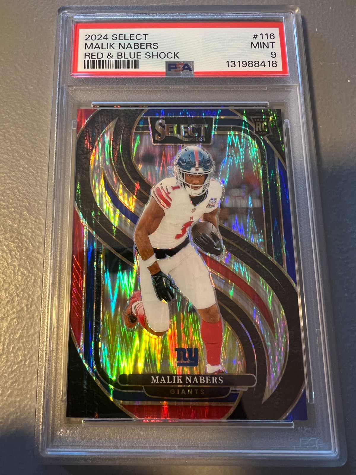 2024 Panini Select - Malik Nabers - Premier Rookie Red & Blue Shock #116 - PSA 9