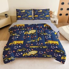 Construction Truck Bedding Set Full Size, 5-Piece Kids Car Comforter Set, Rev...