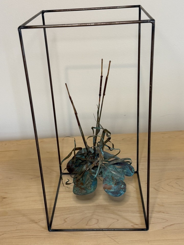 Mid Century Modern Enamel Brass Lily Cattail Sculpture Eames C. Jere Era MCM