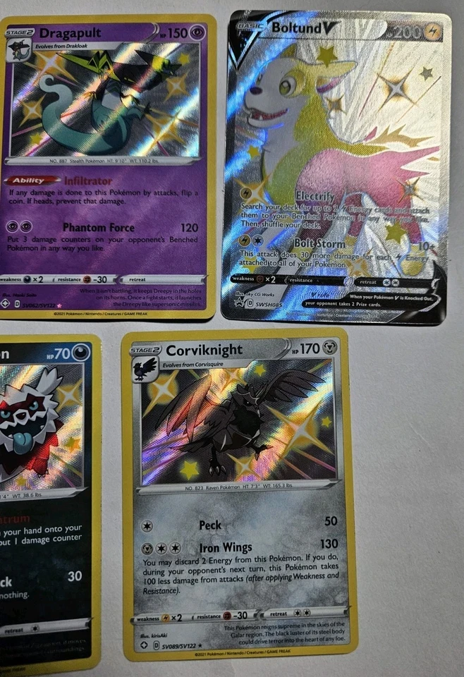 Pokemon Card Lot 5 Cards Shiny Corviknight, Boltund V, Dragapult, Hatterene NM - Image 2 of 4