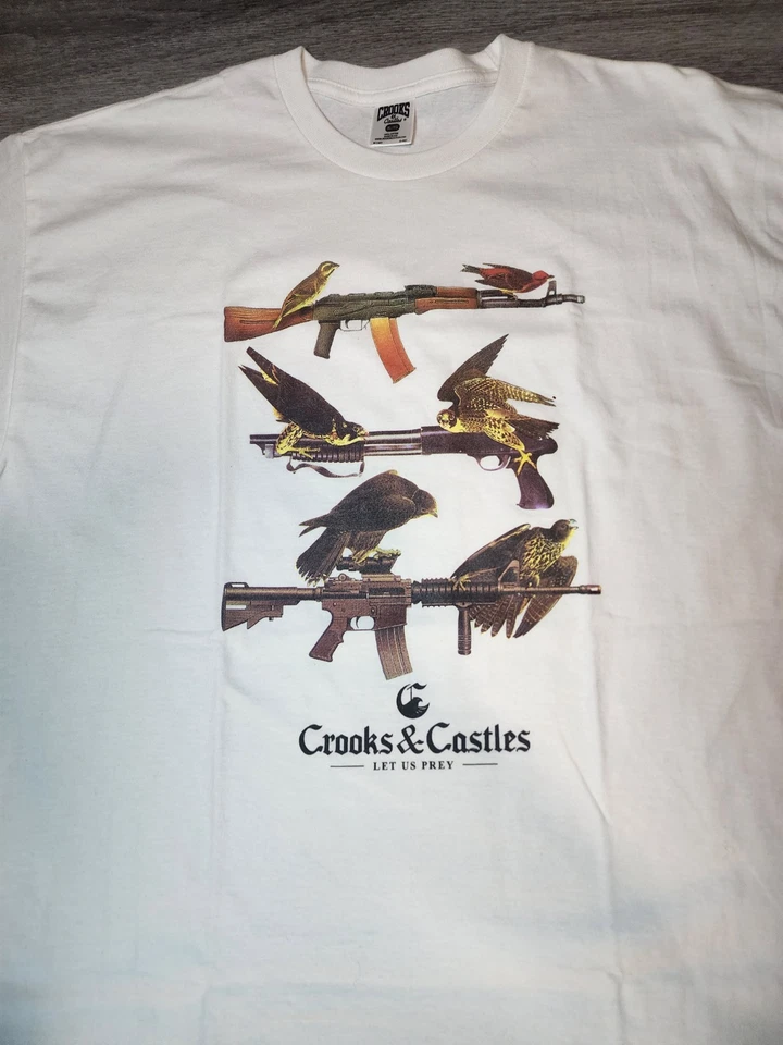 НОВАЯ мужская футболка с коротким рукавом Crooks & Castles с птицами размер XL белая 100% хлопок - Изображение 2 из 4