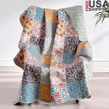 Reversible Microfiber Quilt Throw Blanket Patchwork Soft Cozy 50 x 60 inches
