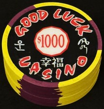 Paulson TH&C $1000 Chips 5-ct GOOD LUCK CASINO Pre-2003 PGL17
