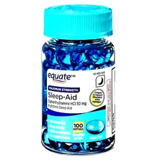 Equate Sleep Aid Softgels Maximum Strength 100 Count Ships Worldwide