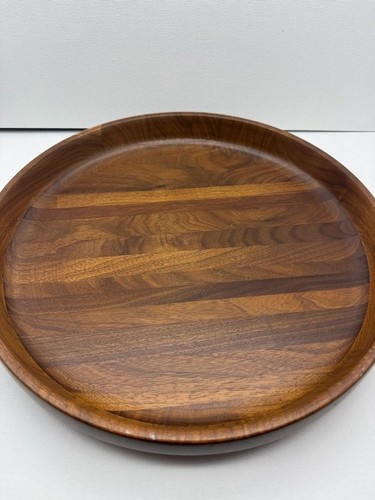 Vintage 12" Round Solid Wood Black Walnut tray USA Rustic Primitive - Picture 2 of 6