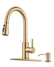 Gold Kitchen Faucet with Soap Dispenser and Pull Down Sprayer, Bar High Arc