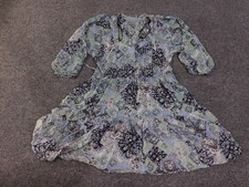 Calvin Klein Dress Womens 6 Blue Green Boho Patchwork Tiered 3/4 Sleeve V Neck