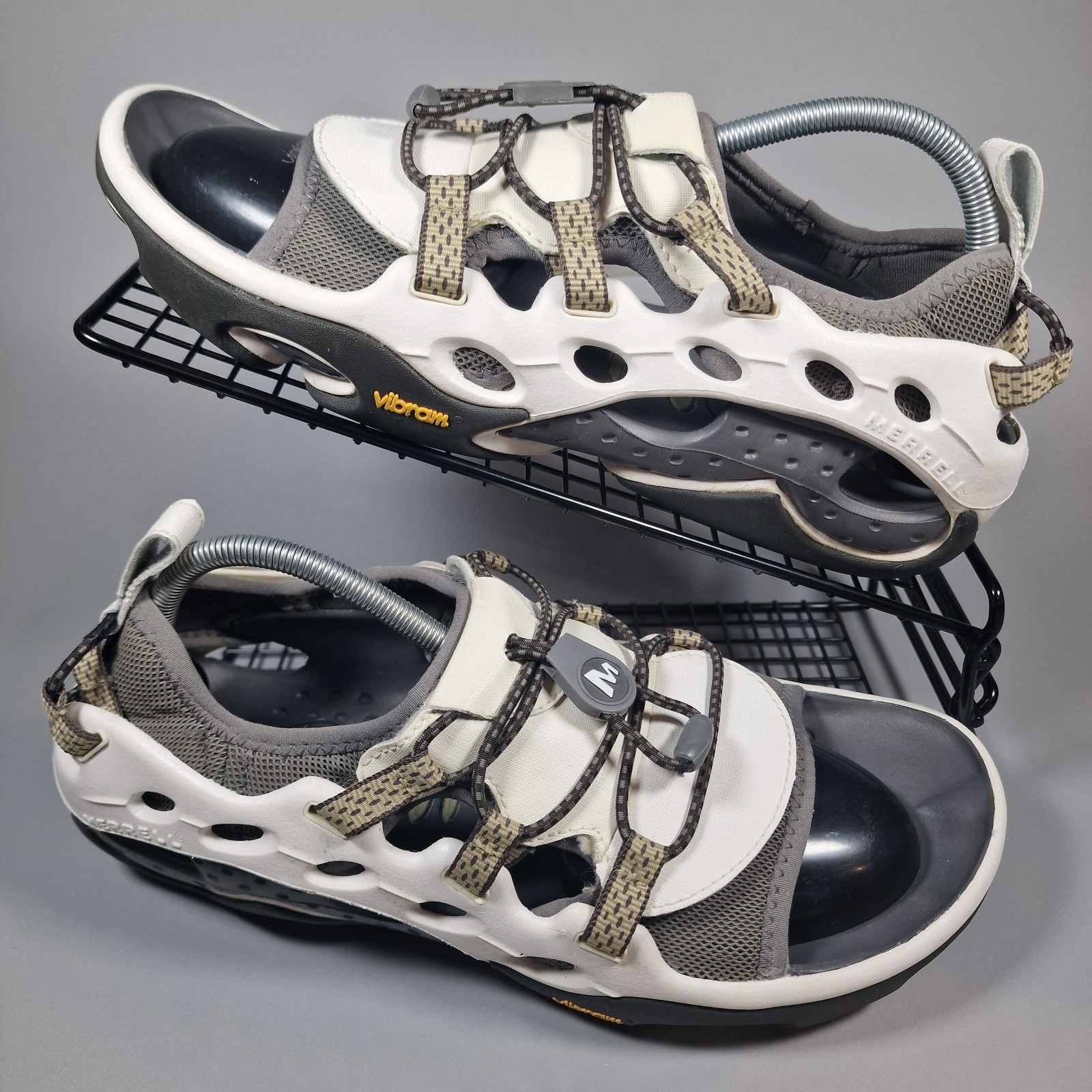 Merrell sandali da passeggio donna taglia 7 idro classici bianco grigio nero casual