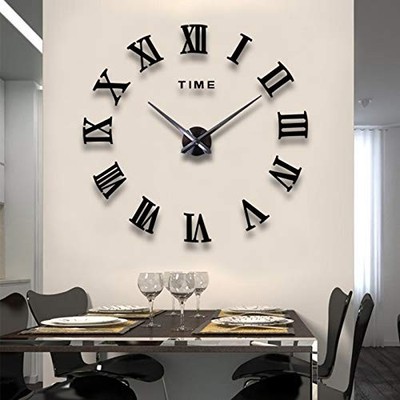 Mirror Surface 3D DIY Wall Clocks Modern Design Room Decorative Wall Black