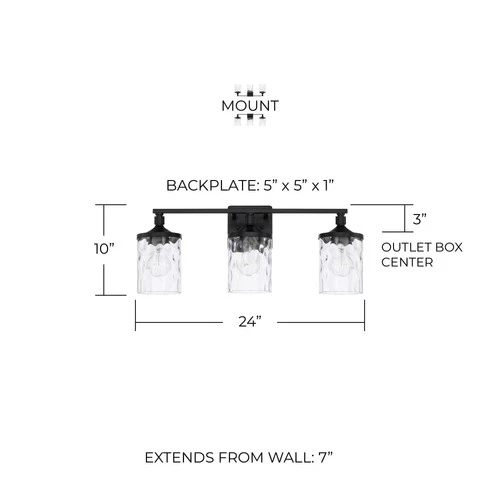 Capital Colton 24" Wide Matte Black 3-Light Vanity Bath Light - Picture 3 of 4