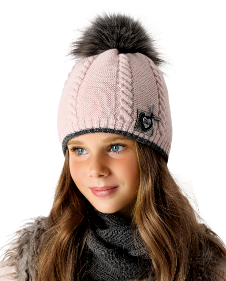 AJS Strickmütze Mit Bommel Für Mädchen – Warmes Winter-Accessoire In Einheitsgröße, Beige, Grau Oder Hellgrau