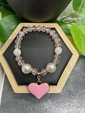 Handmade Beaded Stackable 7 Plus Stretch Bracelet New Heart Pendant B4113