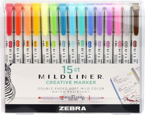 Mildliner Double Ended Highlighter Set, Chisel and Bullet Tips, Assorted Ink Col