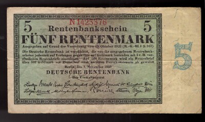 1923 GERMANY Deutsche Rentenbank 5 Rentenmark P.ic# 163 (RARE) | eBay