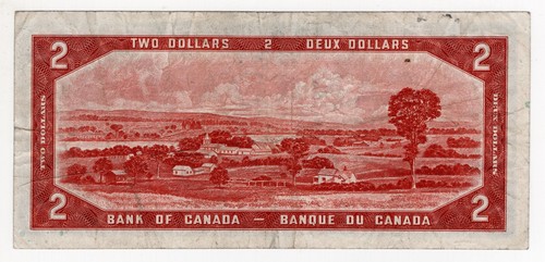 1954 BANK OF CANADA TWO 2 DOLLAR DEVIL'S FACE BANK NOTE AB 8463217 NICE BILL - Picture 2 of 2