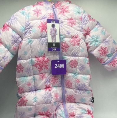 Girls Size 24M Spyder Hooded Snowsuit With Fold Over Mittens / Booties Purple