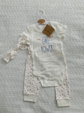 NWT Rae Dunn Baby 3-Piece Set Girl Power 100 Cotton Size 6-9 Months