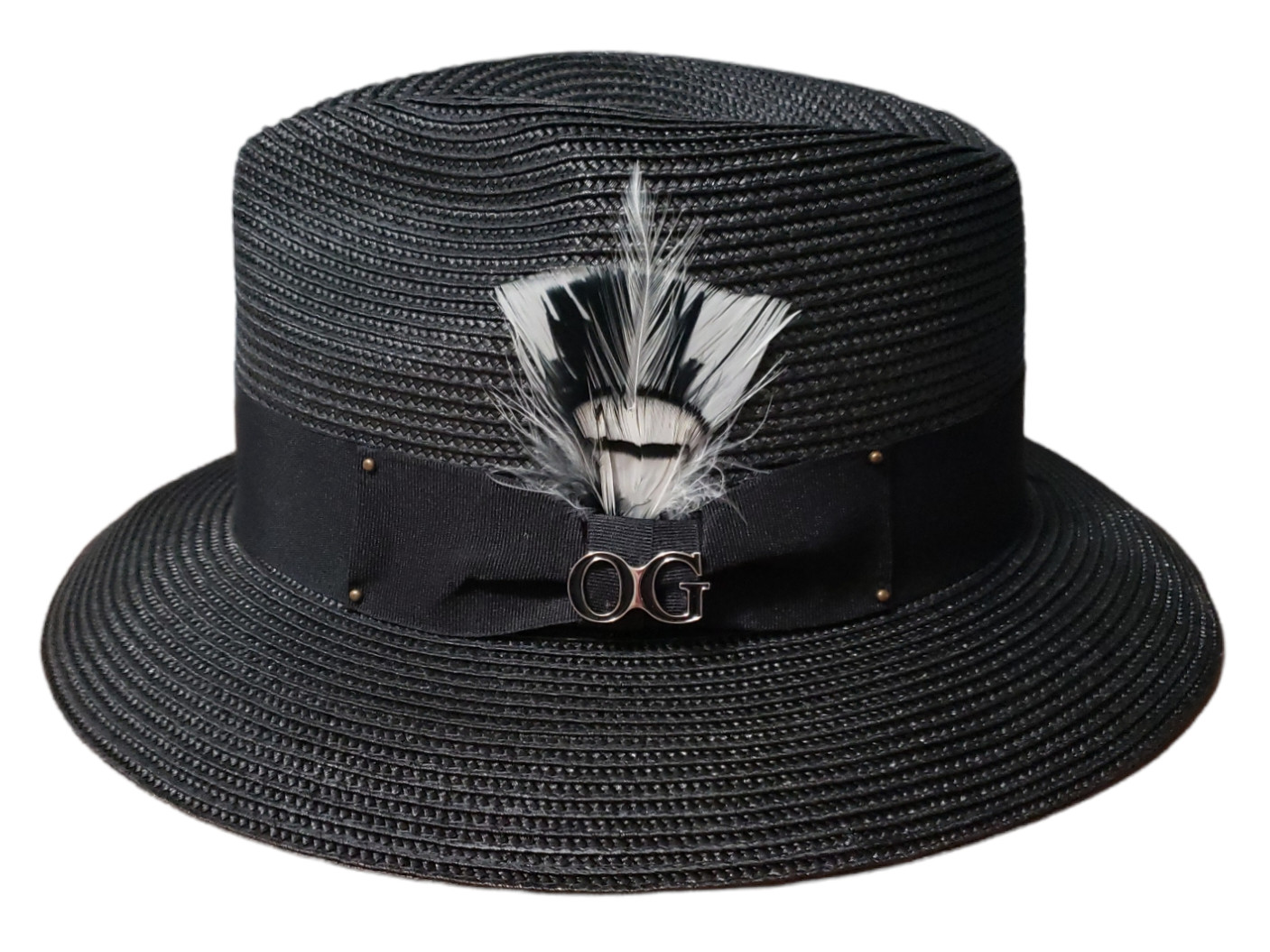 Men Black Summer Lowrider Hat Milan Fedora Pinch Front Snap Brim Black  OG Pin