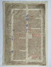 Justinianus Corpus juris Original Manuscript Leaf Initials Vellum - 1270