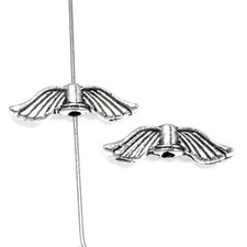 25 Silver Wing Beads, Metal Angel Wing Beads for Crafts, Jewelry-Making