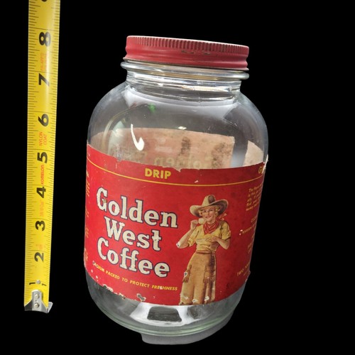 Antique 1930's 1930s Golden West Coffee Jar with Original Lid Label 8" Large - Picture 12 of 12
