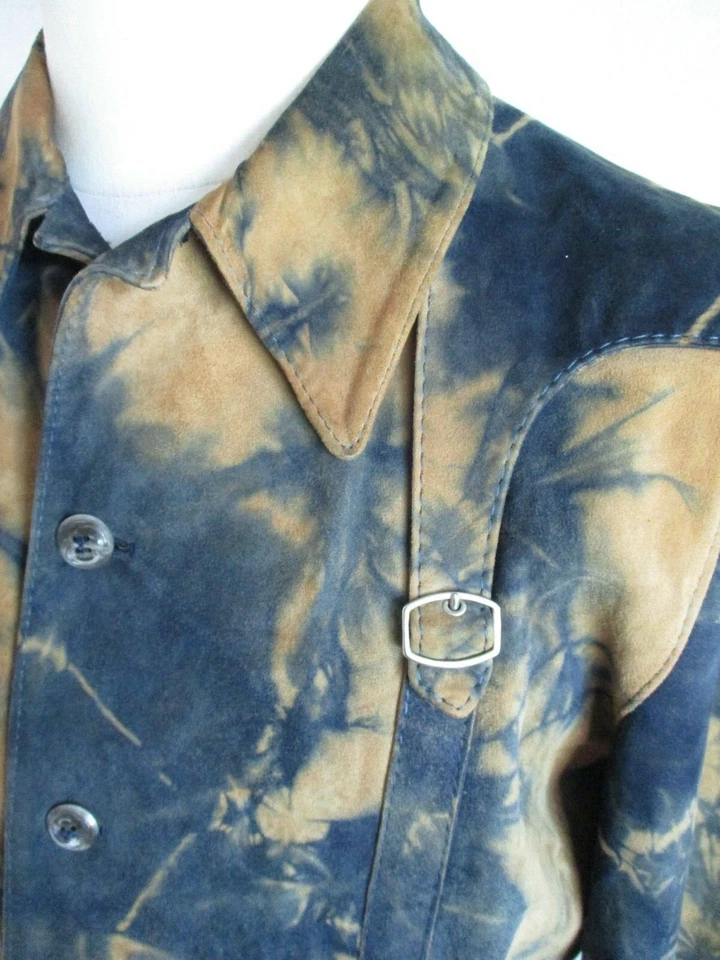 Eric Ross Beverly Hills Vintage Años 70 Negro Blanqueador Mancha Gamuza Rock Chaqueta Grande Foto 2 de 4