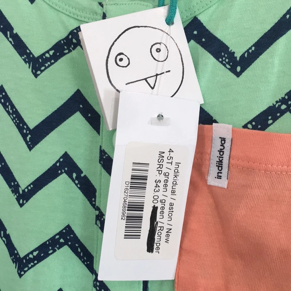 NUEVO Mameluco Jersey Indikidual Niñas Talla 4/5 ORGÁNICO Aston Zig Zag 100% Algodón Foto 4 de 4