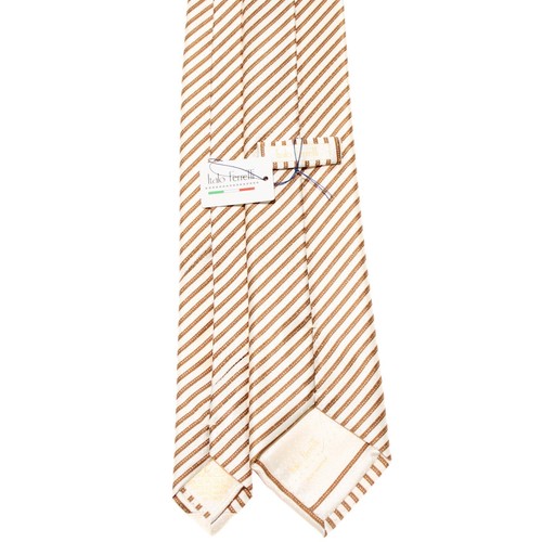 Italo Ferretti NWT Neck Tie in White with Brown Stripes and Dots 100% Silk - Picture 6 of 10