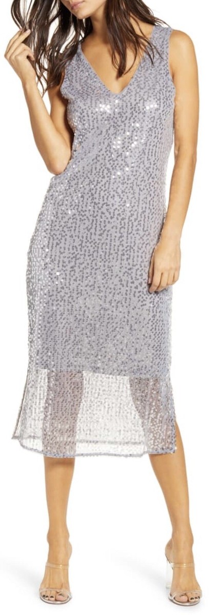 NET Vero Moda Women's Daisy Sequin Sleeveless Midi Dress Silver Size: S MSRP:$69
