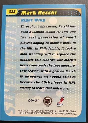Mark RECCHI 2001-02 OPC O-Pee-Chee Season Highlights #322 Philadelphia Flyers - Picture 2 of 2