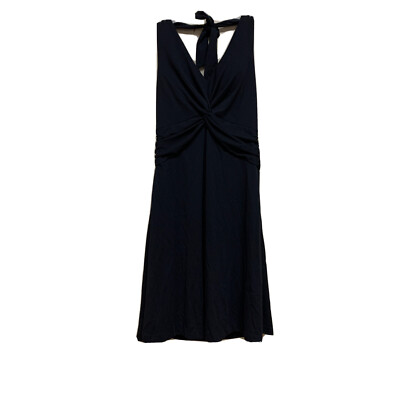 White House Black Market Halter Swing Dress Black Draped Tie Neck Retro  Size 4 | eBay