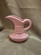 Small Vintage Ribbed MCM Corseted Pink Ceramic Pottery Creamer Pitcher