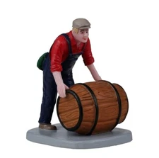 Lemax The Wine Barrel Christmas Village Figurine - Guy Pushing Barrel 
