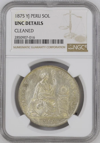:1875 YJ PERU SILVER-CROWN SOL KM# 196.3 NGC UNC-DETAILS RARE HIGHEST-GRADES