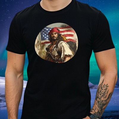 Men's Pirate USA Flag Print Cotton T-Shirt Size XS to 5XL