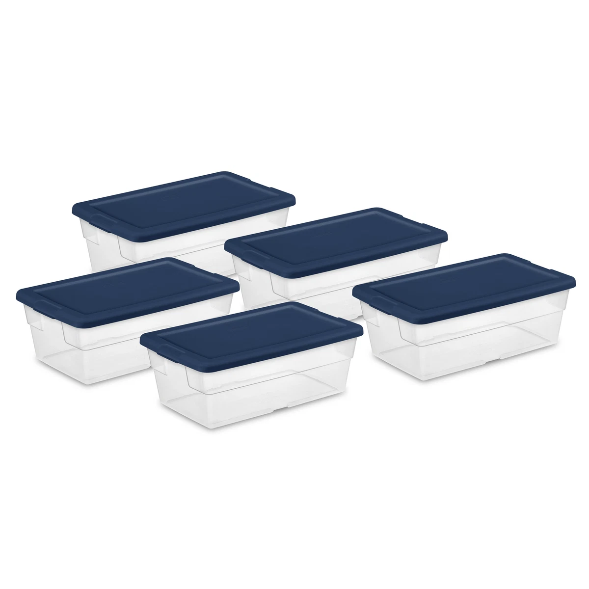 Sterilite Stackable 6 Qt Storage Box Container, Clear, Marine Blue Lid (30  Pack)