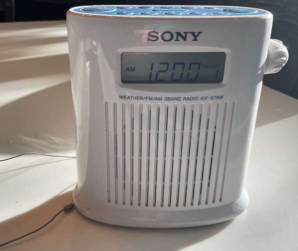 SONY Shower Mate FM/AM 3Band Radio Weather ICFS79W Tested Works WHITE
