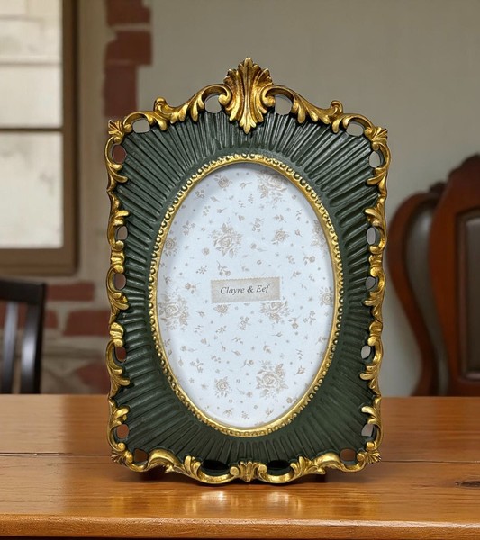 Clayre & Eef Bilderrahmen Antikstil Gold GrüN Barock Ranken 22,5X15Cm Neu-image