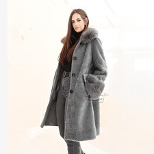 Fleece Wool Teddy Coat With Fox Fur Collar And Fur Cuff, Winter Coat