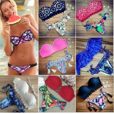 Sexy Women Swimwear Bikini Bandeau Push-Up Padded Bra Swimsuit Beachwear Trunk